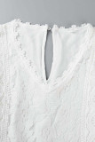 Casual Simplicity Solid Lace Patchwork V Neck Tops