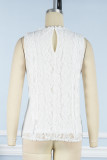Casual Simplicity Solid Lace Patchwork V Neck Tops