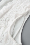 Casual Simplicity Solid Lace Patchwork V Neck Tops