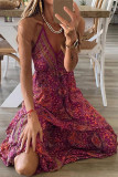 Bohemian Elegant Print Draw String V Neck Princess Dresses