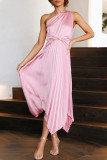 Celebrities Elegant Solid Fold Asymmetrical Oblique Collar Irregular Dress Dresses