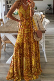 Bohemian Elegant Print Draw String V Neck Princess Dresses