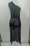 Celebrities Elegant Solid Fold Asymmetrical Oblique Collar Irregular Dress Dresses