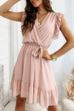 Sweet Elegant Solid Frenulum V Neck A Line Dresses