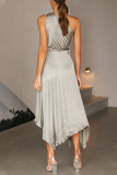 Celebrities Elegant Solid Fold Asymmetrical Oblique Collar Irregular Dress Dresses