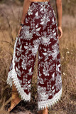 Bohemian Vintage Print Patchwork Loose High Waist Wide Leg Patchwork Bottoms