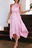 Celebrities Elegant Solid Fold Asymmetrical Oblique Collar Irregular Dress Dresses
