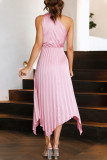 Celebrities Elegant Solid Fold Asymmetrical Oblique Collar Irregular Dress Dresses