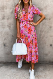 Elegant Print Patchwork V Neck A Line Dresses