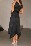 Celebrities Elegant Solid Fold Asymmetrical Oblique Collar Irregular Dress Dresses