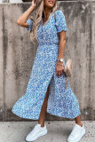 Elegant Print Patchwork V Neck A Line Dresses