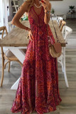 Bohemian Elegant Print Draw String V Neck Princess Dresses