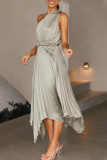 Celebrities Elegant Solid Fold Asymmetrical Oblique Collar Irregular Dress Dresses