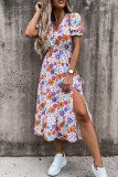 Elegant Print Patchwork V Neck A Line Dresses