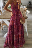 Bohemian Elegant Print Draw String V Neck Princess Dresses