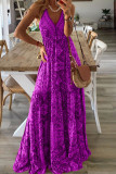 Bohemian Elegant Print Draw String V Neck Princess Dresses