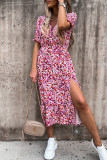 Elegant Print Patchwork V Neck A Line Dresses