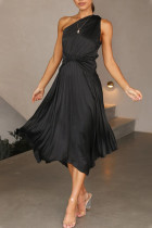 Celebrities Elegant Solid Fold Asymmetrical Oblique Collar Irregular Dress Dresses