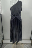 Celebrities Elegant Solid Fold Asymmetrical Oblique Collar Irregular Dress Dresses