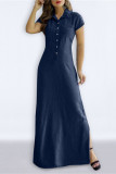 Casual Simplicity Solid Buckle Turndown Collar Short Sleeve Regular Denim Dresses