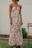 Sexy Sweet Floral Frenulum V Neck A Line Dresses