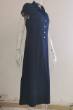 Casual Simplicity Solid Buckle Turndown Collar Short Sleeve Regular Denim Dresses