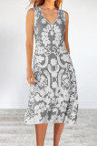 Casual Vintage Print Patchwork V Neck Vest Dress Dresses
