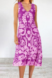 Casual Vintage Print Patchwork V Neck Vest Dress Dresses