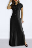 Casual Simplicity Solid Buckle Turndown Collar Short Sleeve Regular Denim Dresses