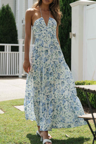 Sexy Sweet Floral Frenulum V Neck A Line Dresses
