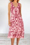 Casual Vintage Print Patchwork V Neck Vest Dress Dresses