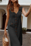 Casual Solid Buckle V Neck Straight Dresses