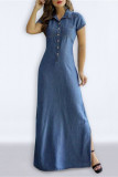 Casual Simplicity Solid Buckle Turndown Collar Short Sleeve Regular Denim Dresses
