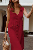 Casual Solid Buckle V Neck Straight Dresses