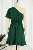 Street Simplicity Solid Flounce Oblique Collar Irregular Dress Dresses