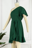 Street Simplicity Solid Flounce Oblique Collar Irregular Dress Dresses