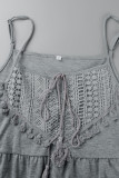 Casual Vacation Geometric Tassel Frenulum Square Collar Tops
