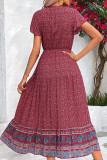 Bohemian Vacation Print Buckle V Neck A Line Dresses