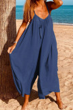 Casual Simplicity Solid Solid Color V Neck Loose Jumpsuits
