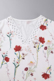 Work Elegant Floral Patchwork V Neck T-Shirts