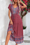 Bohemian Vacation Print Buckle V Neck A Line Dresses