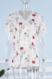Work Elegant Floral Patchwork V Neck T-Shirts