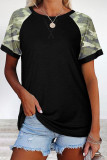 Casual Street Camouflage Print Patchwork O Neck T-Shirts