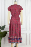 Bohemian Vacation Print Buckle V Neck A Line Dresses