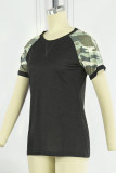 Casual Street Camouflage Print Patchwork O Neck T-Shirts