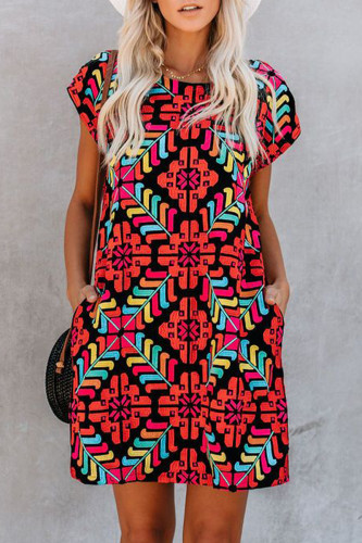 Bohemian Vacation Print Patchwork O Neck Printed Dress Dresses