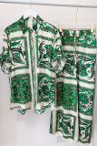 Casual Living Print Patchwork Turndown Collar Short Sleeve Two Pieces