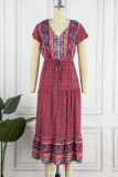 Bohemian Vacation Print Buckle V Neck A Line Dresses