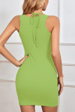 Sexy Casual Solid Hollowed Out V Neck Wrapped Skirt Dresses