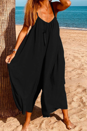 Casual Simplicity Solid Solid Color V Neck Loose Jumpsuits